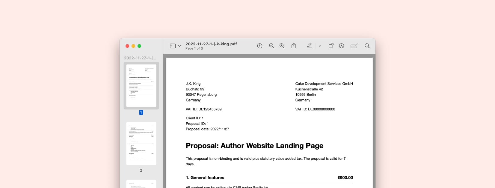 A professional-looking web development proposal as a PDF