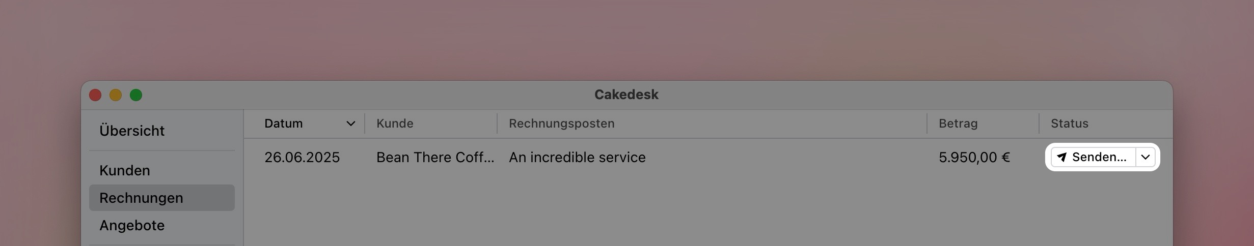 Button, um eine Rechnung per E-Mail zu senden