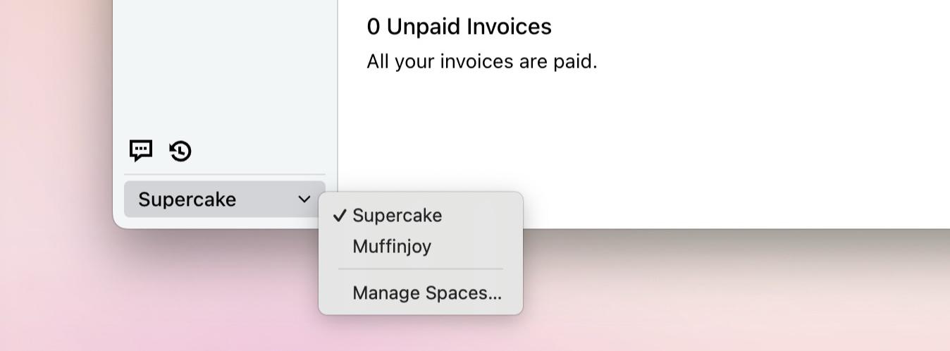 Switching between spaces in Cakedesk