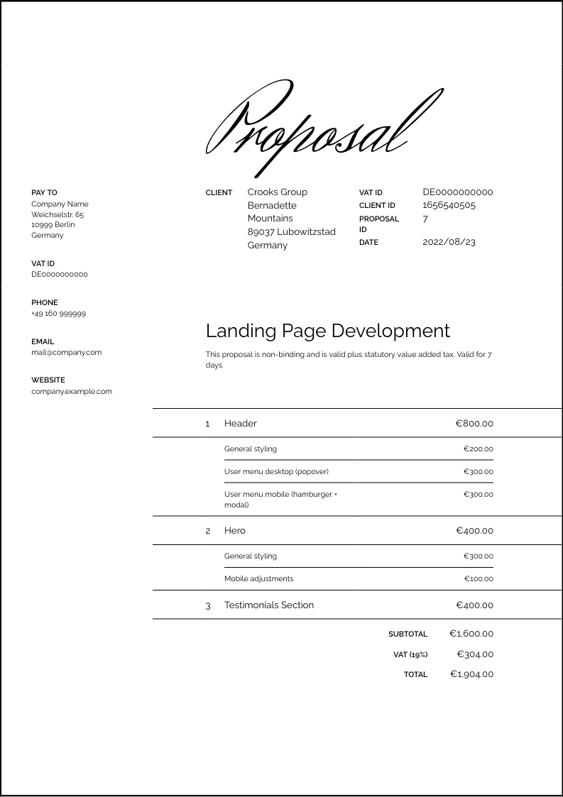 Proposal template, titled "$title"