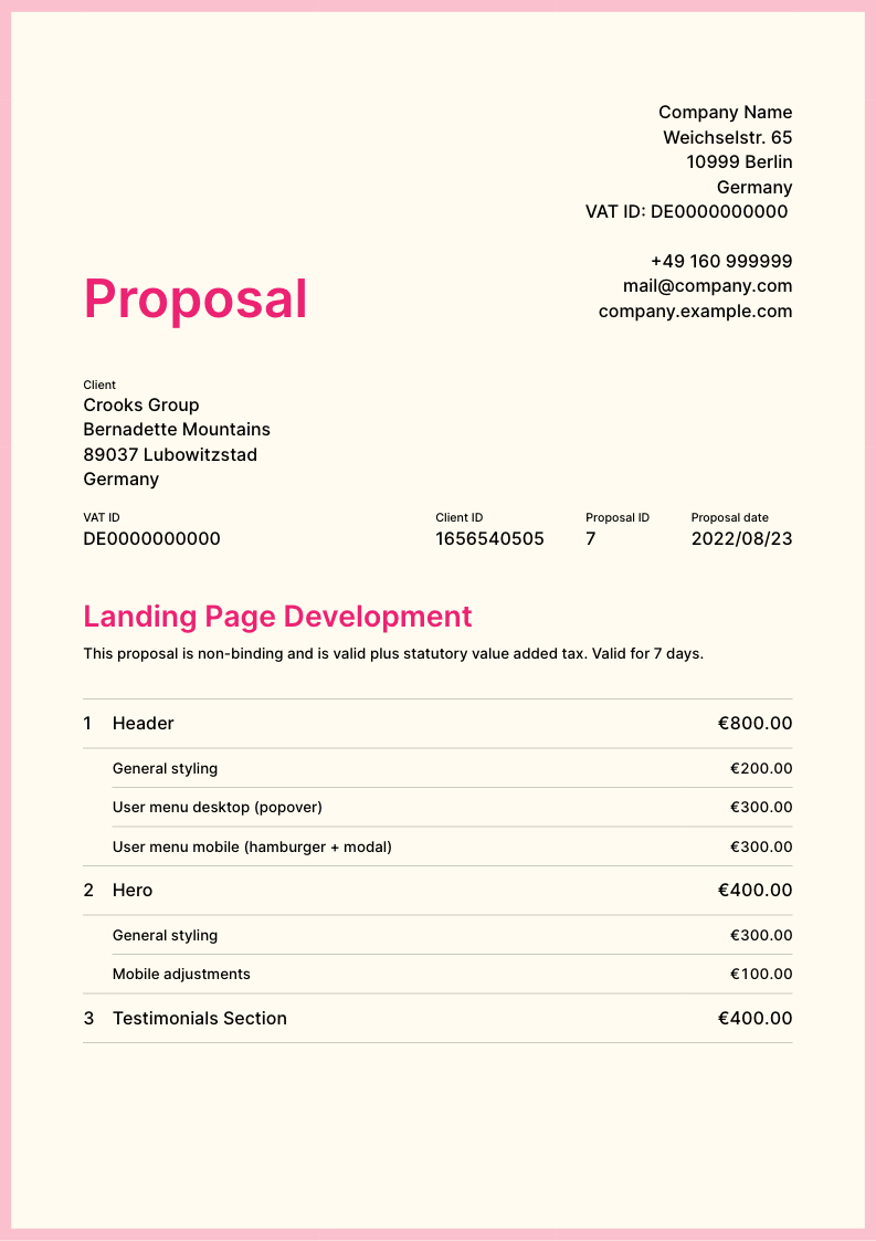 Proposal template, titled "$title"