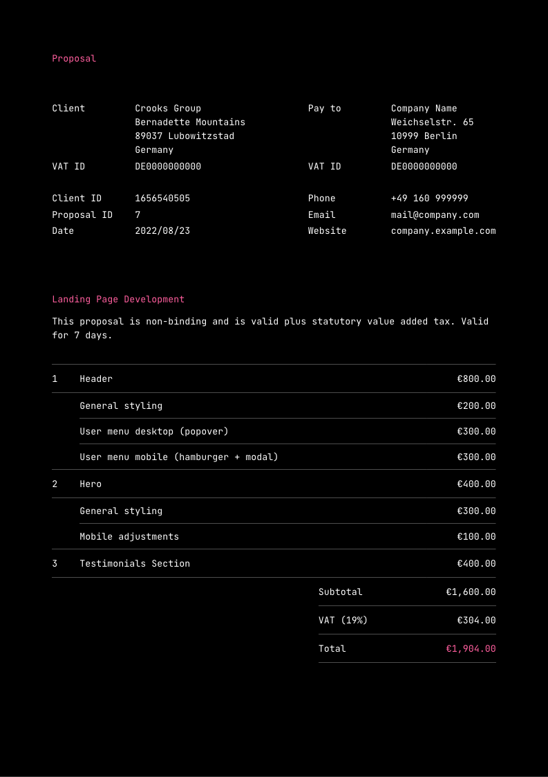 Proposal template, titled "$title"