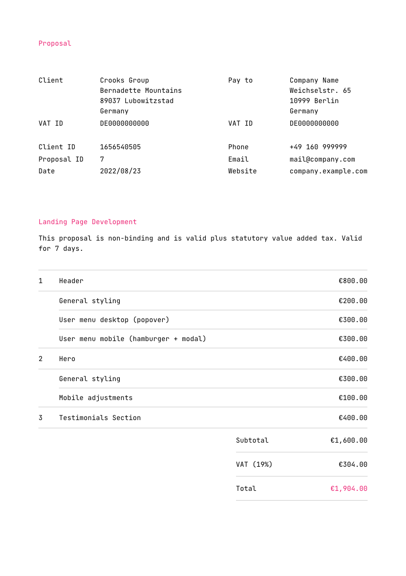 Proposal template, titled "$title"
